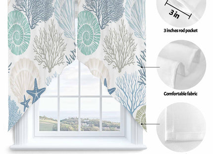 Swag Curtain Valances Nautical Coastal Ocean Coral Swag Valances for Kitchen Windows Beach Blue Teal Short Topper Curtains Tier Pair for Kitchen Bedroom Living Room Bathroom Cafe 36"x63"