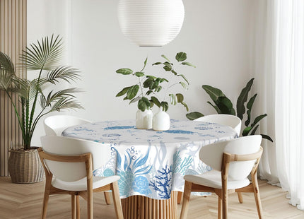 Imiss Sea Turtle Beach Round Tablecloth 60 Inch Nautical Themed Coral Starfish Seashell Table Cloth Washable Polyester Reusable Table Cover for Dining Party Picnic Holiday