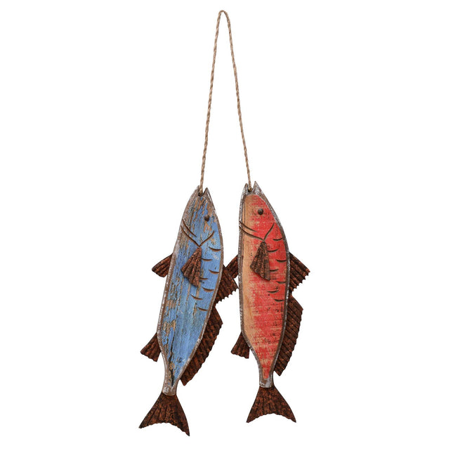 Waroom Home Rustic Wood Fish Decor Hanging Nautical Wall Decor, Wooden Nautical Fish Decor Beach Themed Decoration Coastal Decor Wall Art Decoration for Home Mediterranean Decor (Blue & Red)