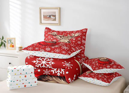 Erosebridal 7 Pcs Comforter Set Twin,Moose Anlters Deer Hunting Bed in a Bag with Flat Sheet and Fitted Sheet for Kids Teens,Christmas Decoration Bedding Set with Pillowcase and Sham Reversible