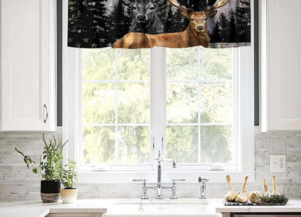 wlsgdsg Deer Valance Curtains for Boys Teen Room Decor, Black American Flag Camo Snowy Forest Woodland Wild Animal Hunting Window Treatments, Rod Pocket Drapes for Man Cave Bedroom, 54x18in 1P