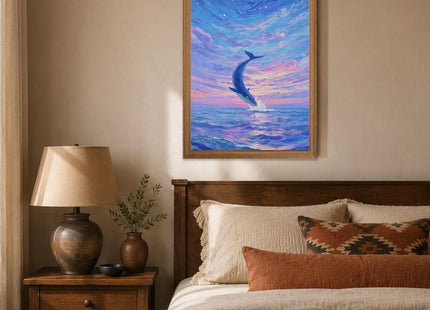 Whale Wall Art,Starry Night Sea Themed Canvas Wall Decor,12"x16" Framed