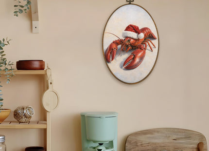 LKETW Christmas Beach Lobster Oval Wall Art Canvas Hanging Decor 8.6x11.4