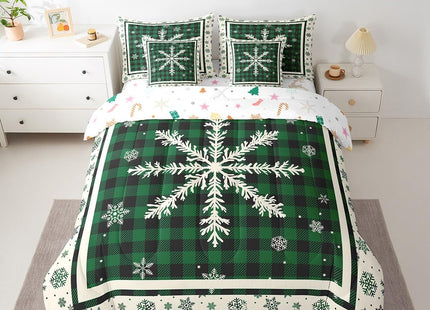 Erosebridal Rustic Plaid Snowflake 7 Piece Comforter Set Twin Green Black Christmas Bed in A Bag with Sheets Farmhouse Buffalo Checkered Bedding Set for Kids Adults,Winter Holiday Cabin Bed Set