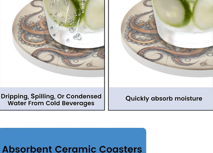 Mechanical Octopus Coasters for Drinks Set of 4, Ceramic Stone Cup Mat Water Absorb Spill Coaster with Non-Slip Cork Backing Cute Drink Coasters for Cup Kitchen Home Decor