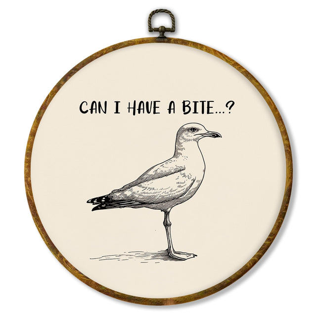 Hiuwevt Vintage Seagull Bird Round Wall Art Decor, Minimalist Black and White Beachy Hanging Canvas Prints Artwork Framed, Coastal Beach Gull Circular Wall Decor for Home Kitchen, 10x10 Inch