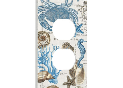 Annisrak Outlet Covers Nautical Print With Shells Crab Seahorse 1 Gang Duplex Light Switch Cover Plate Decorative Switch Plate Covers Electrical Socket Cover For Home Cabin Decor