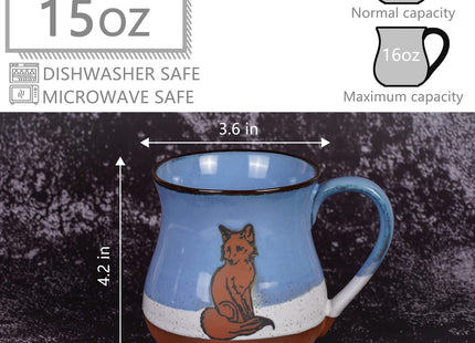 MPotTo Ceramic Fox Coffee Mug, Blue, 16 oz