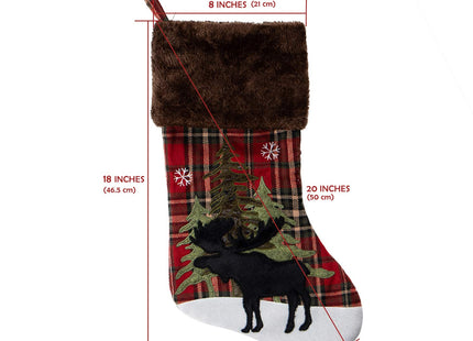 GMOEGEFT Christmas Stocking, Farmhouse Red and Black Buffalo Plaid Black Moose Embroidered Xmas Stocking, Christmas Party Decorations Fireplace Hanging Ornaments