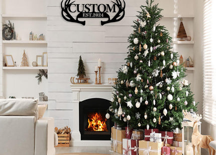 Personalized Metal Deer Antler Sign, Custom Deer Cabin Wall Art Decor