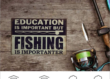 Putuo Decor Funny Fishing Metal Tin Sign, But Fishing Is Importanter Lake House Decor12 x 8 Inches-Fishing Decor