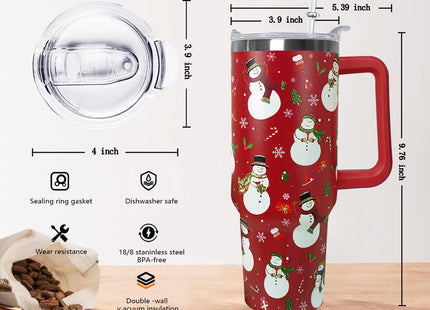 Ceovfoi 40 Oz Christmas Snowman Tumbler Coffee Travel Mug Cup with Handle, Snowman Decor, Christmas Gifts for Women