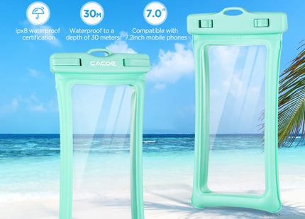 CACOE Floatable Waterproof Phone Pouch 2 Pack Up to 7.0",Black+Green