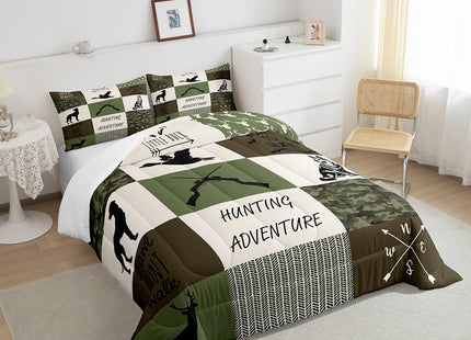 Feelyou Camo Duck Hunting Comforter Set for Girls Boys Hunting and Fishing Comforter Geometric Plaid Bedding Set Dog Hunter Duvet Set Wild Animal Twin Size 2Pcs Quilt Set