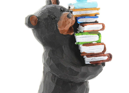 Black Bear Teacher with Stack of Books Figurine, 5"