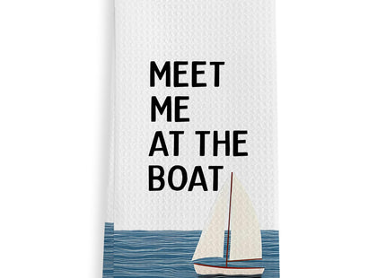 GWFSJYU Meet Me at the Boat Nautical Kitchen Towels, Beach House Decor, Beachy Sailboat Dish Tea Towels for Kitchen, Nautical Coastal Decorative Hand Towel for Bathroom Lake House, 16x24 Inch