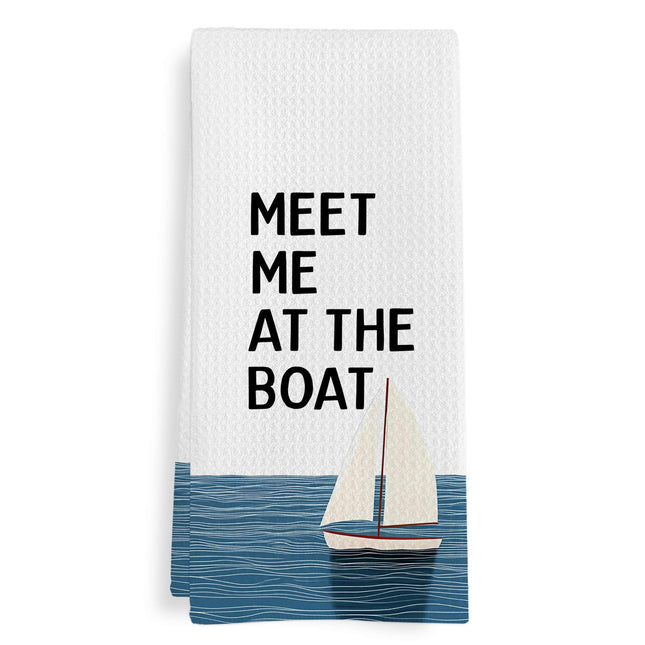 GWFSJYU Meet Me at the Boat Nautical Kitchen Towels, Beach House Decor, Beachy Sailboat Dish Tea Towels for Kitchen, Nautical Coastal Decorative Hand Towel for Bathroom Lake House, 16x24 Inch