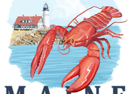 Lantern Press Maine, Lobster and Portland Lighthouse (Absorbent Ceramic Coaster, Single, Cork Back, Kitchen Table Decor)