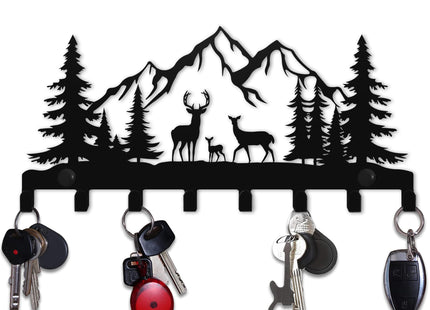Keys Hooks for Wall, Metal Deers Hooks, 8 hooks, Christmas Decor Deer Wall Metal Decor, Mountain Forest Wall Mount Hanger Rack for Entryway Front Door Kitchen Hallway Garage Mudroom Office (Deer)