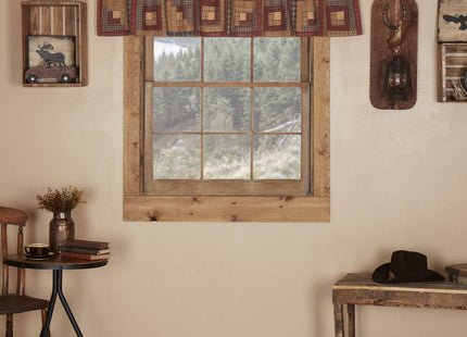 VHC Brands Millsboro Window Curtain, Valance Log Cabin Block Border, Tan, 16x72