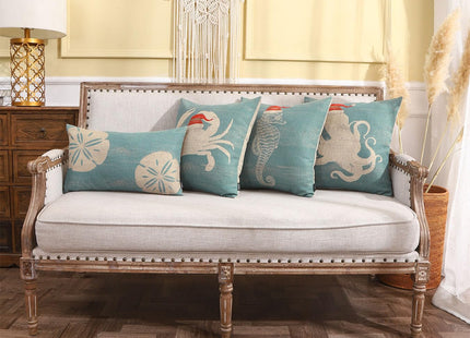 TRENDIN Nautical Christmas Pillow Cover 18X18 for Couch Sea Ocean Decor Seahorse Square Linen Cushion Case Sofa Home Decorations PL1107TR