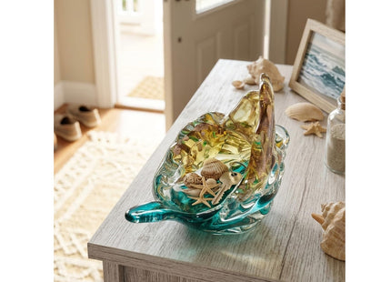 JUYOULE Hand Blown Sea Glass Decor Art - Large Glass Conch Shell, Beach Decorations for Home, Coastal Bathroom & Bedroom Shelf Decor, Ocean Themed Room Seashell, Unique Gift for Sea Lovers