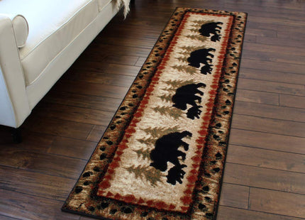 Masada Rugs, Cabin Lodge Area Rug Bear and Cub Scene (2 Feet X 7 Feet 3 Inch) Runner