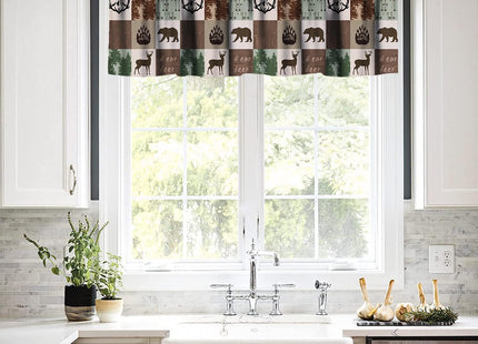 SENRUEGT Rustic Kitchen Valances for Windows,Retro Farmhouse Vintage Country Cabin Moose Deer Bear Rod Pocket Valance Curtain for Bedroom Living Room Cafe，54X18 1 Piece