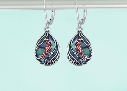 Cardinal Gift Red Cardinal Dangle Earrings Leverback Sliver Abalone Jewelry