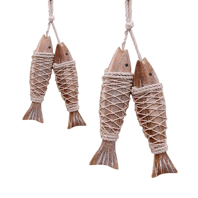 Rustic Nautical Wooden Fish Decor Wall Hanging Fish Sculptures for Bathroom