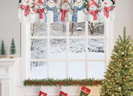 Christmas Snowman Window Valance Rod Pocket Short Curtain Panels Winter Snowy Cardinal Pine Tree Branches Kitchen Valances Curtains, Retro Window Treatments Drapes for Living Room Bedroom 42x12in