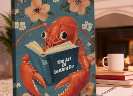 YJIKRTVT Funny Animal Canvas Wall Art, Whimsical Lobster Reading Book Print Artwork, The Art Of Letting Go Quote Wall Decor, Cute Sea Animal Floral Print Decor for Bedroom Living Room 8x10 Inches