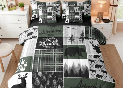 Erosebridal Bear Twin Bedding Set 7 Pieces, 1 Rustic Deer Comforter,1 Lotus Flower Fitted Sheet, 1 Farmhouse Cabin Flat Sheet, 2 Woodland Animal Pillow Cases, 2 Arrows Adventure Throw Pillow Covers