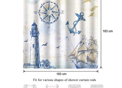 Bonhause Nautical Lighthouse Shower Curtain for Bathroom, 72x72 Inch