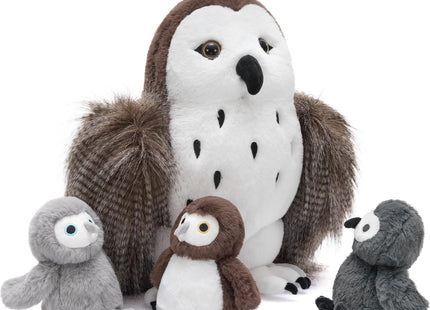 Karister Owl Stuffed Animal with 3 Babies,18" Barn Owl Plush, Brown