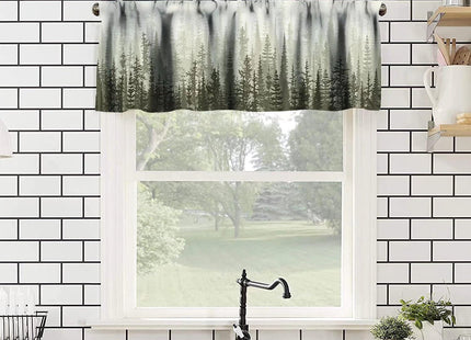 ZhiRain Forest Tree Valance Curtain Pine Coniferou Trees Natural Plant Landscape Rod Pocket Valance Window Treatments 1 Panel Short Curtains for Kitchen Farmhouse Living Room Decor 54 x 18 in