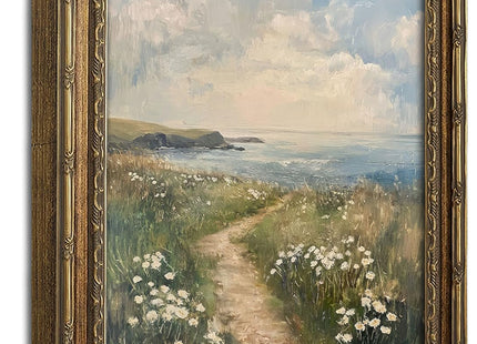 Gold Framed Coastal Landscape Canvas Wall Art, 9x11 inch