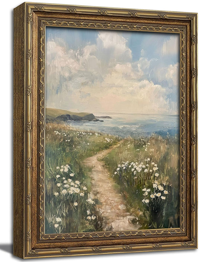 Gold Framed Coastal Landscape Canvas Wall Art, 9x11 inch