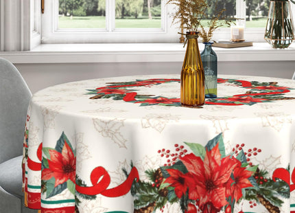 KIYIYZER Christmas Round Tablecloth 60 Inch Holly and Flowers Table Cover Anti-Wrinkle Waterproof Wipeable Table Cover for Kitchen Home Dining Party Decor