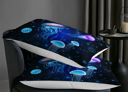 AILONEN Jellyfish Printed Twin Size Comforter Set for Boys Girls Kids,3 Pieces Ocean Animal Theme Bedding Set,Blue Ocean Starry Bed in a Bag Quilt with 2 Pillowcases