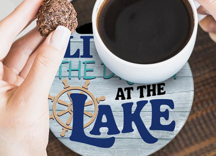 Paayna Lake Life Ceramic Coasters with Holder Set of 6, Lake House Boat