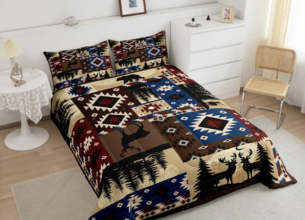 Feelyou Cute Deer Bear Comforter Set for Girls Boys Kids Toddler Size Southwestern Comforter Room Decorative Wild Animal Rustic Cabin Country Geometric Bedding Set Brown Plaid Duvet Set 2Pcs Quilt Set