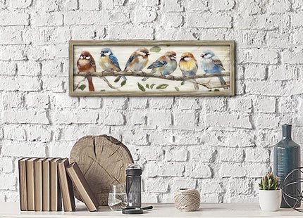 ARTISTIC PATH Vintage Cute Chickadee Wooden Framed Wall Art 24x8 Inch