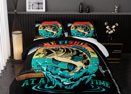 Nttopship Big Pike Fish Comforter Set,Bass Fishing Comforter Set for Boys Girls Children Fishing and Hunting Room Decor Twin Size with 2 Pillow Case