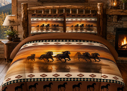 CCoutueChen Western Horse Comforter Set Twin, Rustic Cabin Lodge Bedding