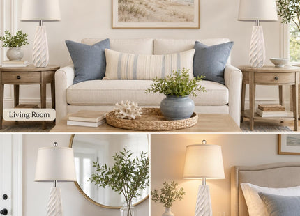 SoftLume 27" Ceramic Table Lamps Set of 2 Coastal Lamps, Modern White Lamps