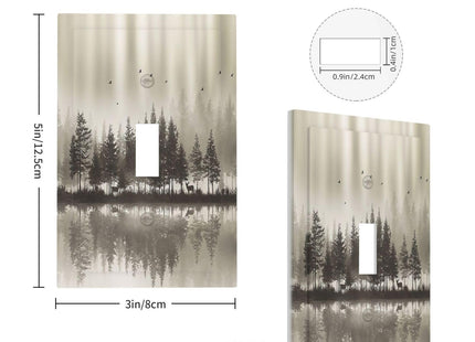 Rustic Brown Misty Forest Deer Nature Mountain Decorative Light Switch Cover Plate 1 Gang Single Toggle Switch Wall Plate Cover Electrical Device Faceplate for Bedroom Kitchen Decor 5 X 3 IN