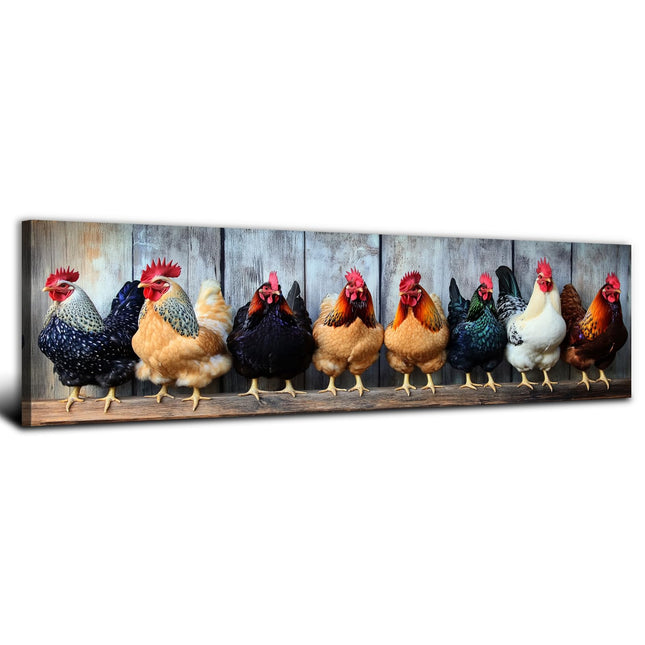 Country Chicken Canvas Wall Art Rooster Kitchen Decor Rustic Farmhouse Coop Picture Prints for Dining Room Decorations Colorful Farm Animal Poster Painting Artwork Vintage Cabin Home Decor 14x48”