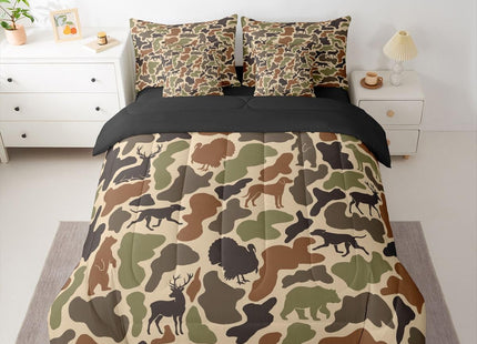 Feelyou Camo Deer Bear Comforter Set Queen Size Kids Boys Girls