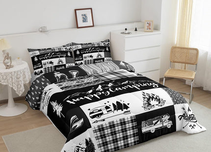 Castle Fairy Camper Adventure Full Size Comforter Set,Happy Camping Plaid RV Inside Decor Bedding Comforters Bedroom Collection,Arrow Hunt Cabin Rustic Farm Check Bedding Set for Girls Teens